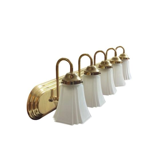 Art Deco Style Vanity Sconce 5 Light with Frosted Bell Shades - Picture 1 of 7